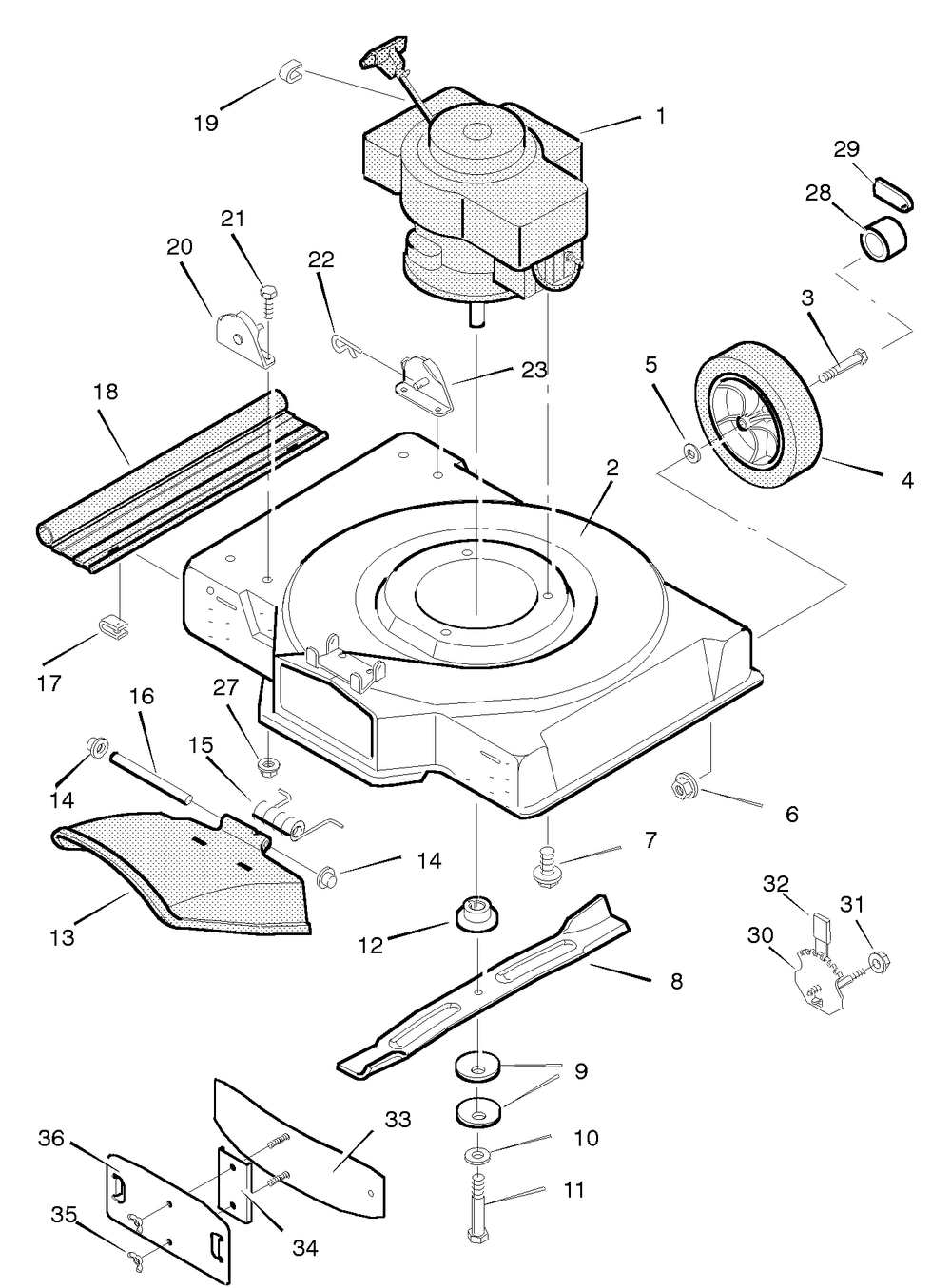 Mower Housing Assembly Diagram and Parts List for 22276A 1996 Briggs and Stratton Lawn Mower